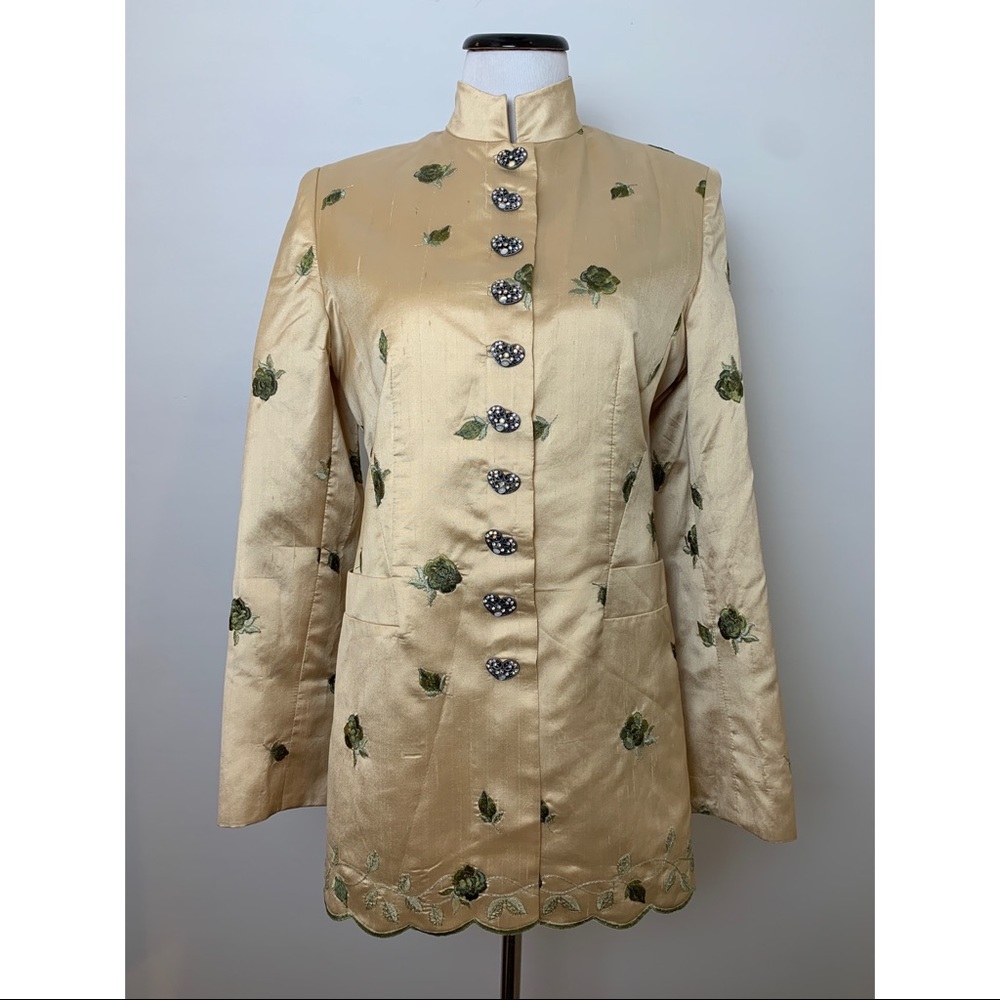 Paola Quadretti Gold Embroidered Silk Blazer